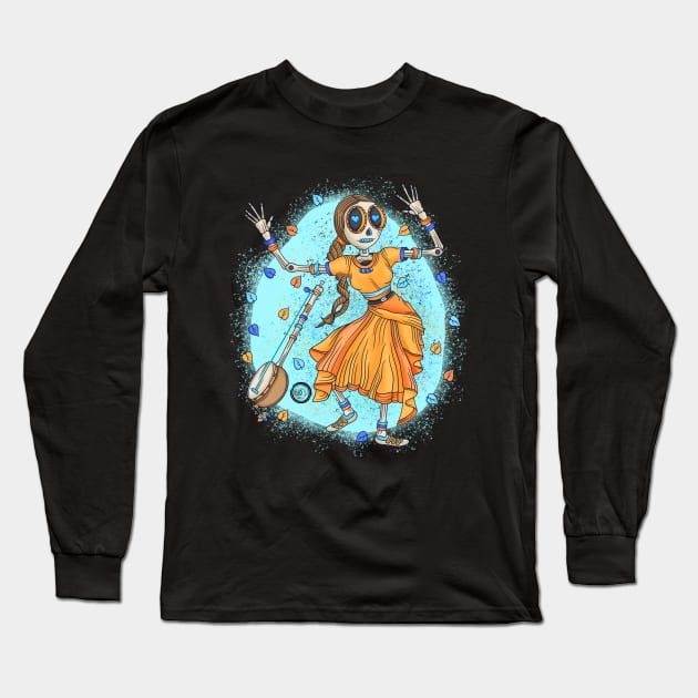 Cute Skeleton lady - Dia De Los Muertos - Dancing Indian Lady Long Sleeve T-Shirt by Scriptnbones